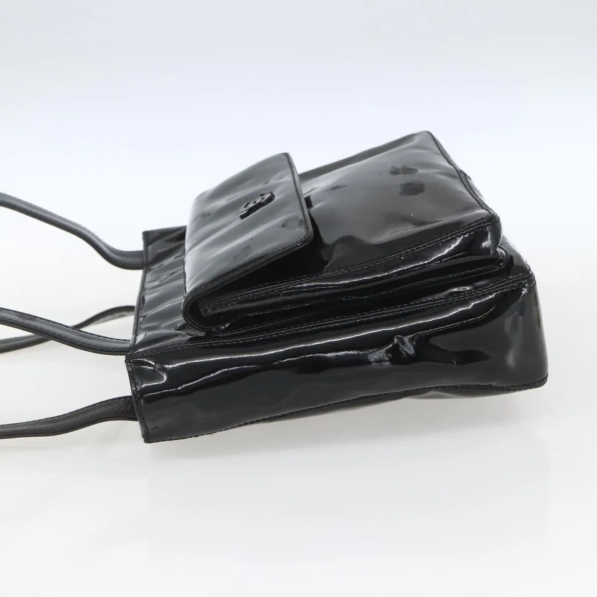 Chanel Vintage Flap Patent Leather Black Patent_Leather Shoulder Bag Bag (Pre-Owned)