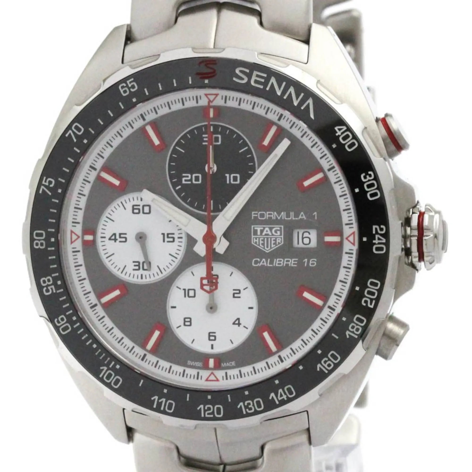 Tag Heuer Formula 1 Senna Calibre 16 Chronograph Automatic Stainless Steel And Leather Watch (Pre-Owned)