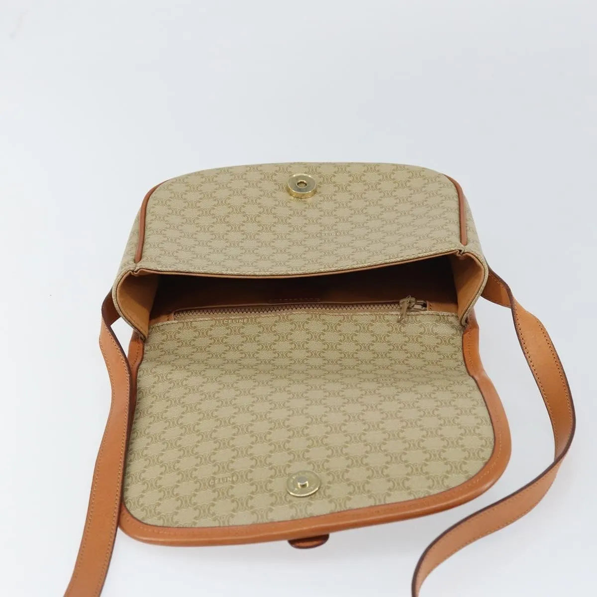 Celine Vintage Macadam Canvas And Leather Beige Canvas Shoulder Bag Bag (Pre-Owned)