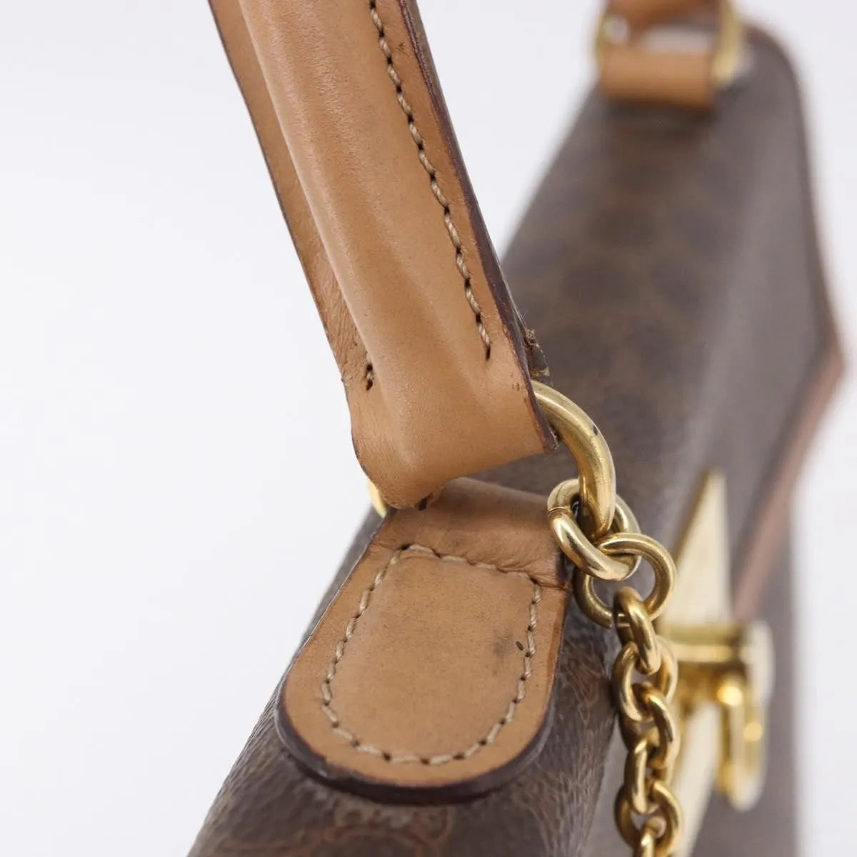 Celine Vintage Macadam Canvas And Leather Brown Canvas Handbag (Pre-Owned)