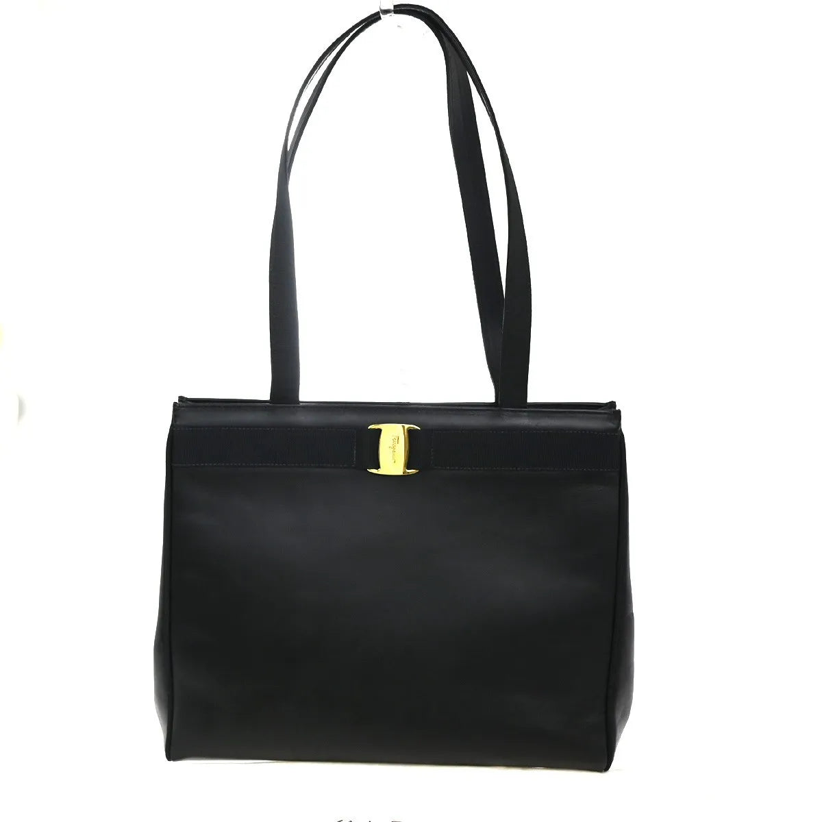 Salvatore Ferragamo Vala Tote Leather Black Leather Tote Bag Bag (Pre-Owned)