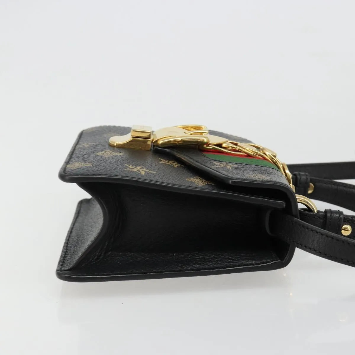 Gucci Sylvie Top Handle Printed Leather Black Leather Handbag (Pre-Owned)