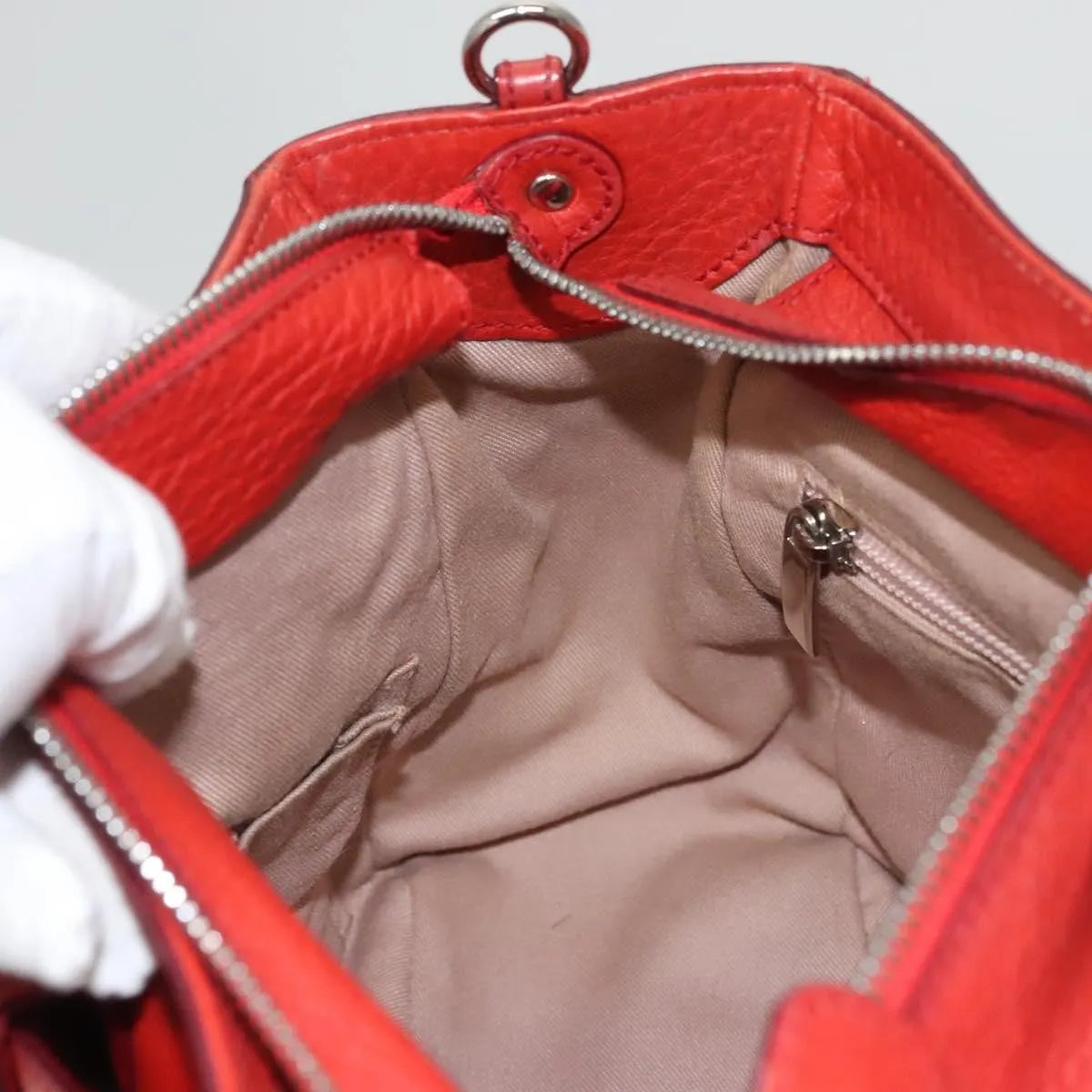 Salvatore Ferragamo Gancini Handle Tote Leather Red Leather Handbag (Pre-Owned)