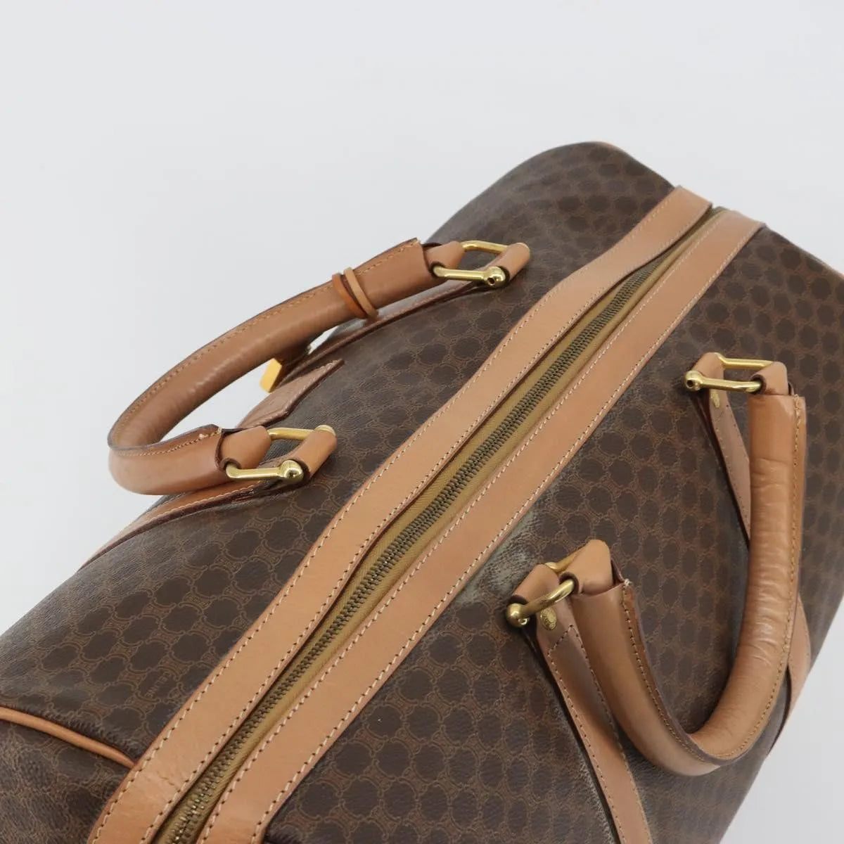 Celine Vintage Macadam Boston Canvas And Leather Brown Canvas Handbag (Pre-Owned)