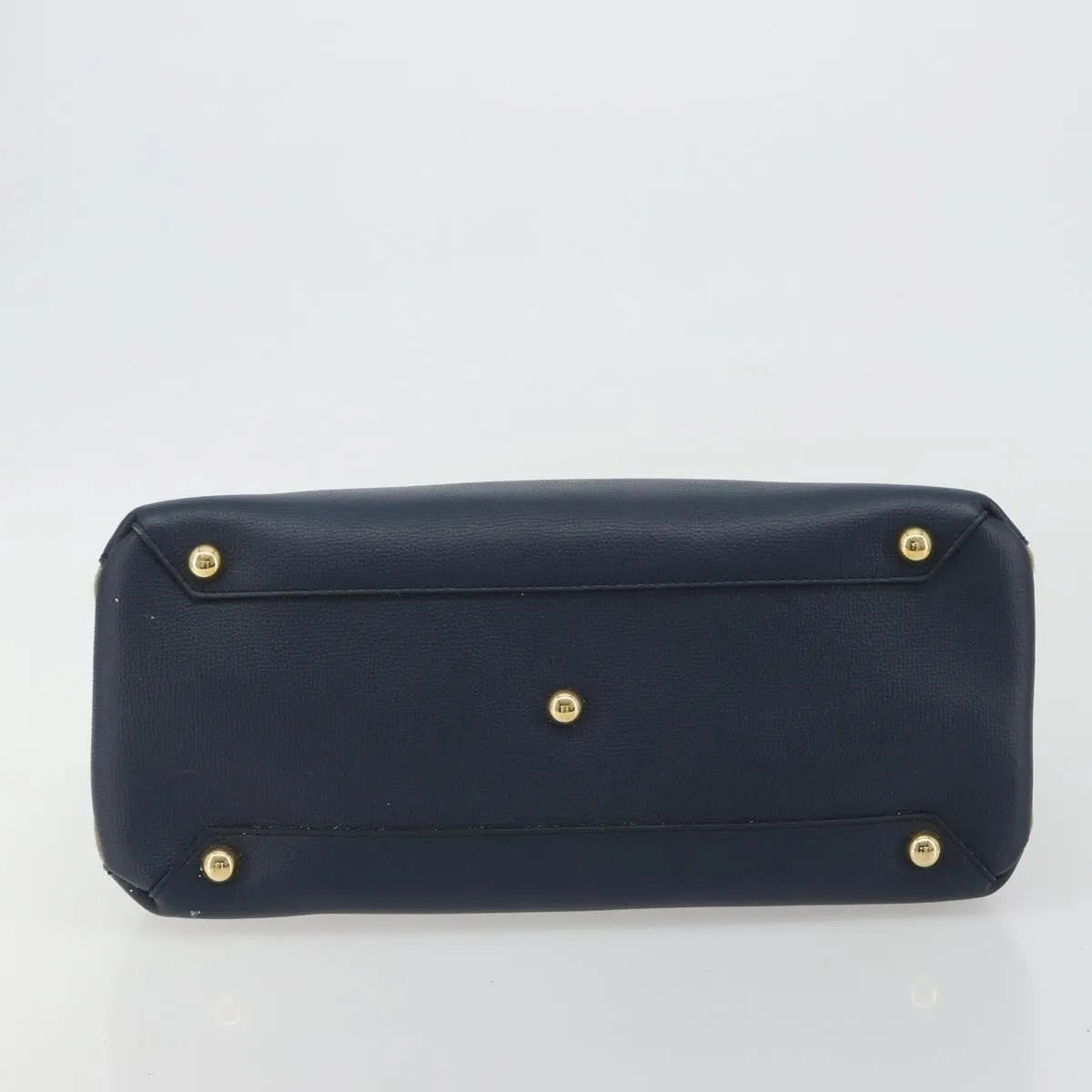 Burberry Banner Tote Leather And House Check Canvas Navy Leather Handbag (Pre-Owned)