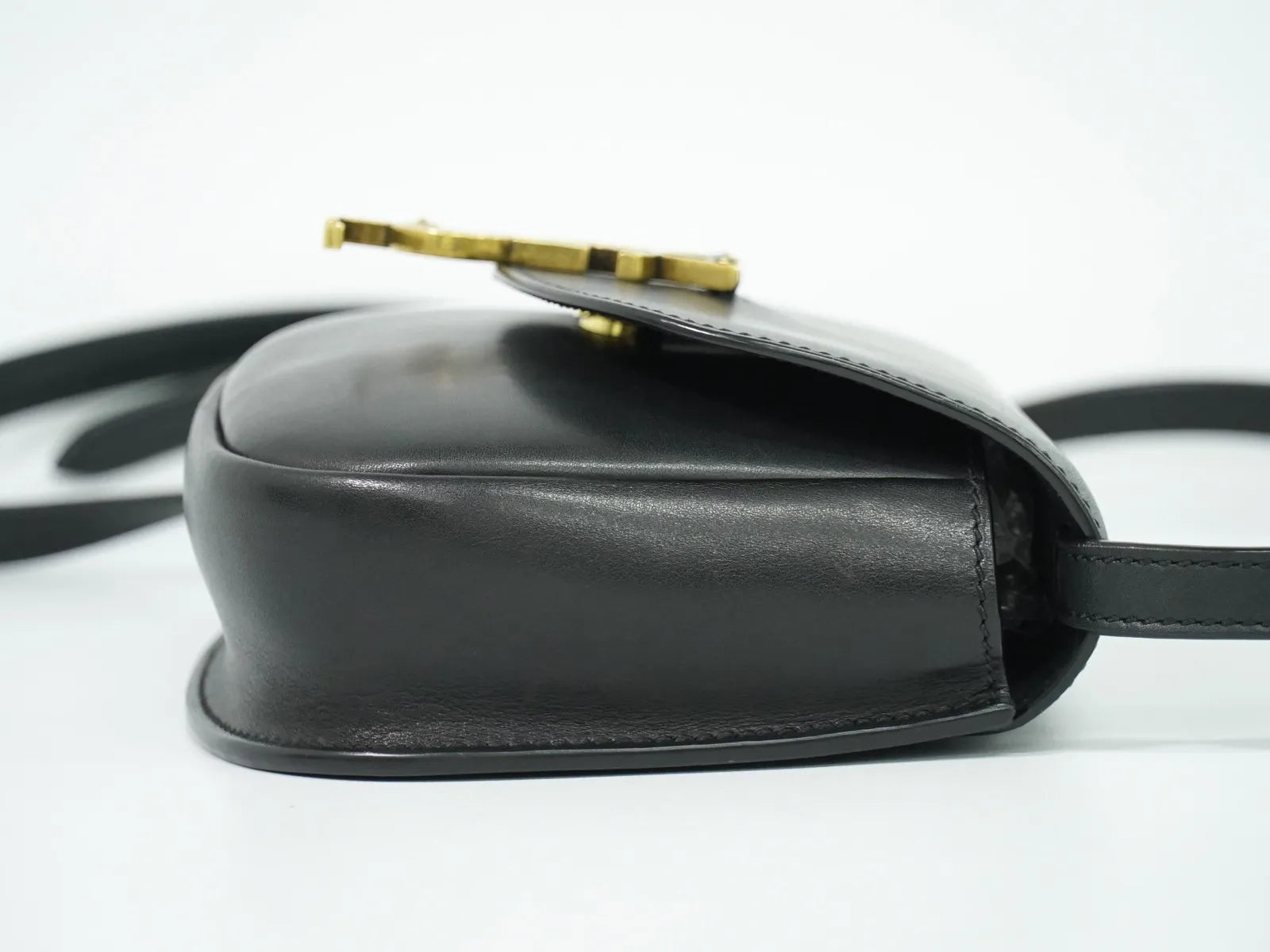Saint Laurent Kaia Leather Black Leather Shoulder Bag Bag (Pre-Owned)