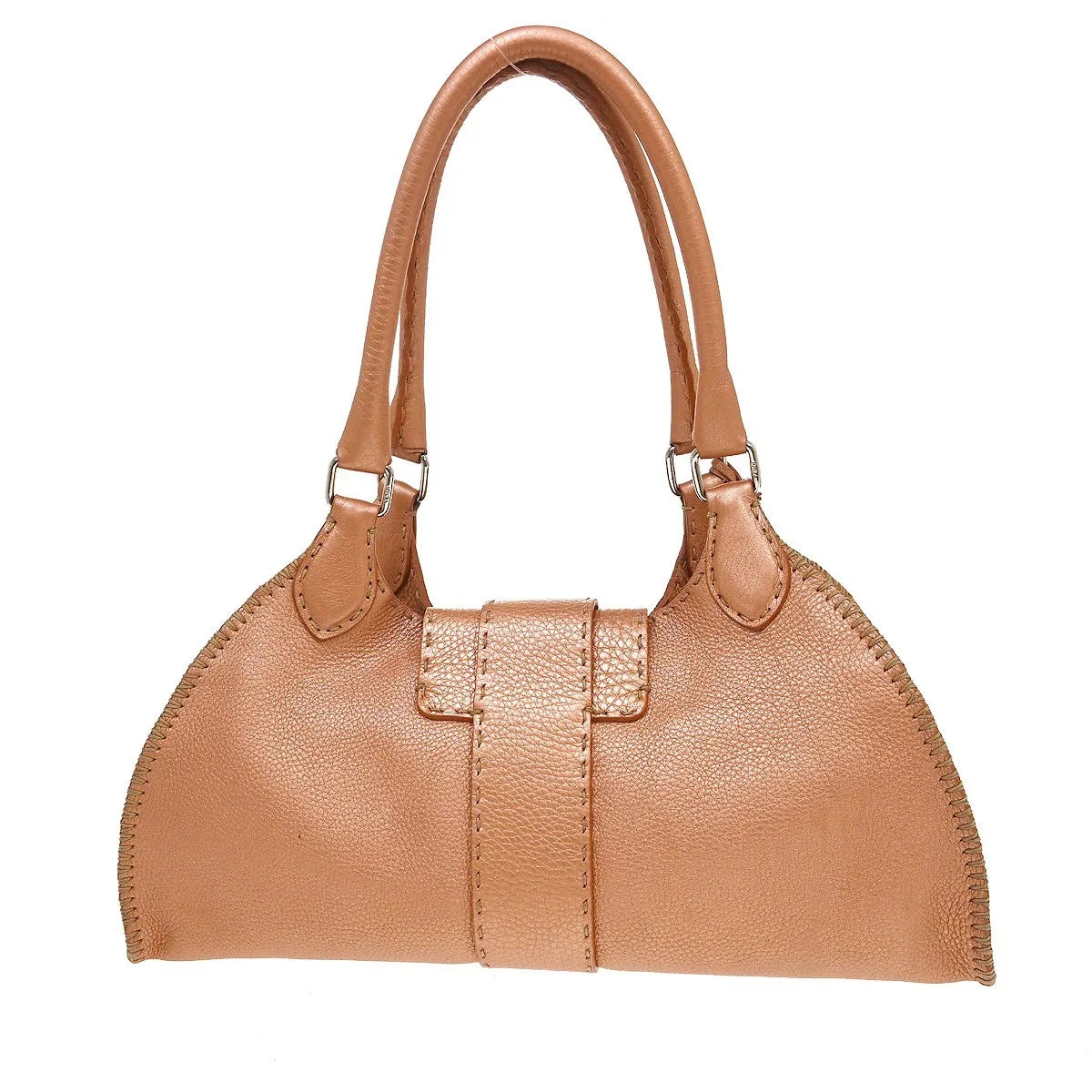 Fendi Selleria Linda Satchel Pebbled Leather Pink Leather Handbag (Pre-Owned)