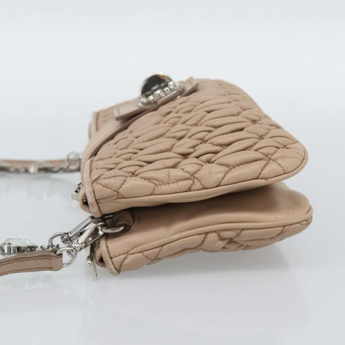 Miu Miu Crystal Convertible Chain Matelasse Leather Pink Leather Shoulder Bag Bag (Pre-Owned)