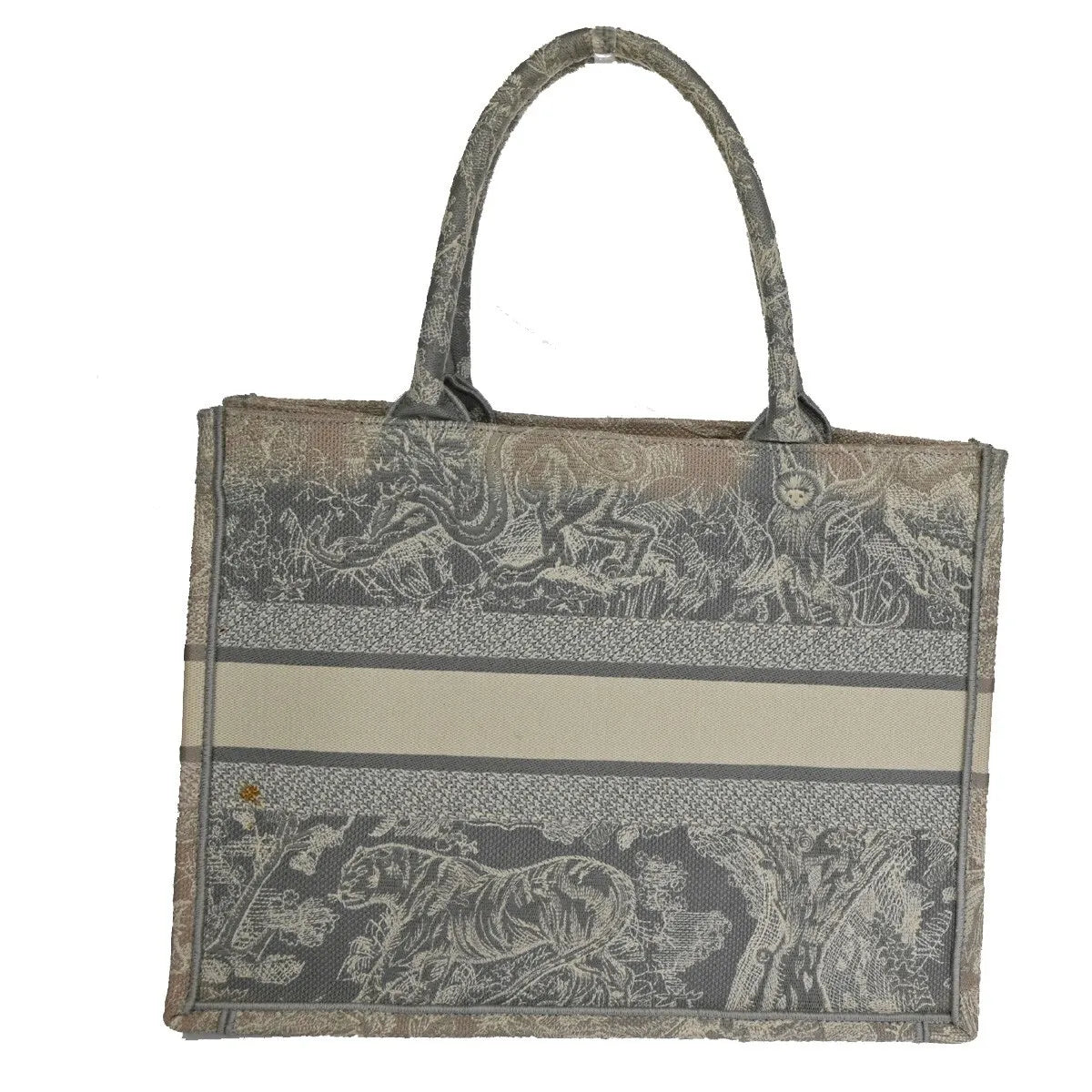 Christian Dior Book Tote Embroidered Canvas Gray Canvas Bag (Pre-Owned)
