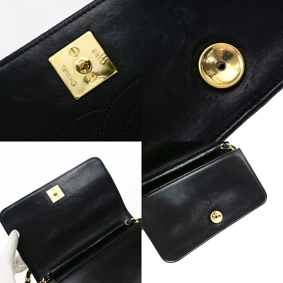 Chanel Vintage Full Flap Quilted Lambskin Black Leather Shoulder Bag Bag (Pre-Owned)
