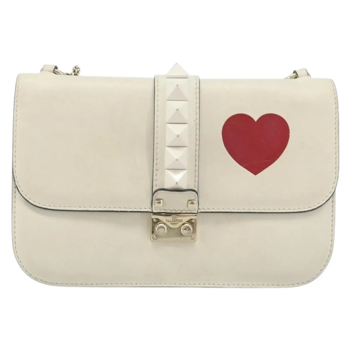 Valentino Garavani Glam Lock Leather White Leather Shoulder Bag Bag (Pre-Owned)