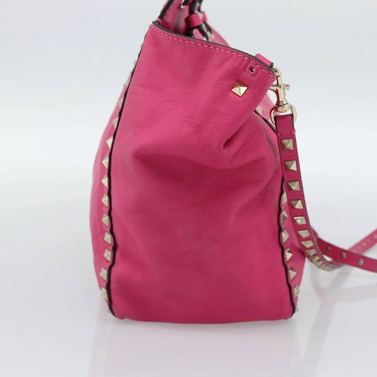 Valentino Garavani Rockstud Tote Textured Leather Pink Leather Tote Bag Bag (Pre-Owned)