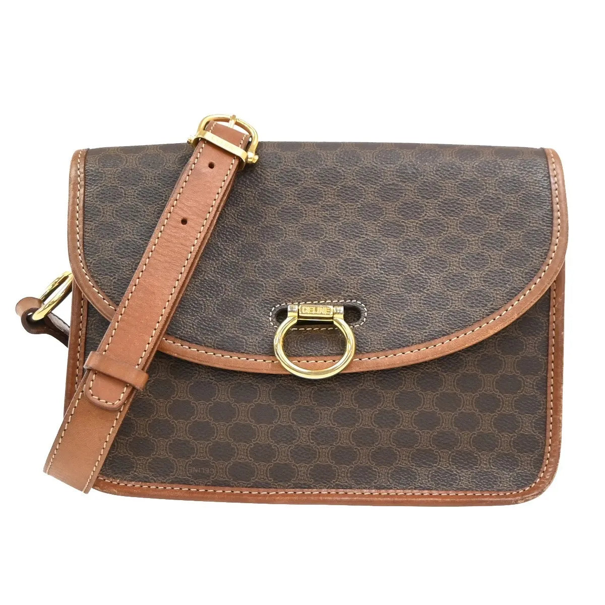 Celine Vintage Macadam Canvas And Leather Brown Canvas Shoulder Bag Bag (Pre-Owned)