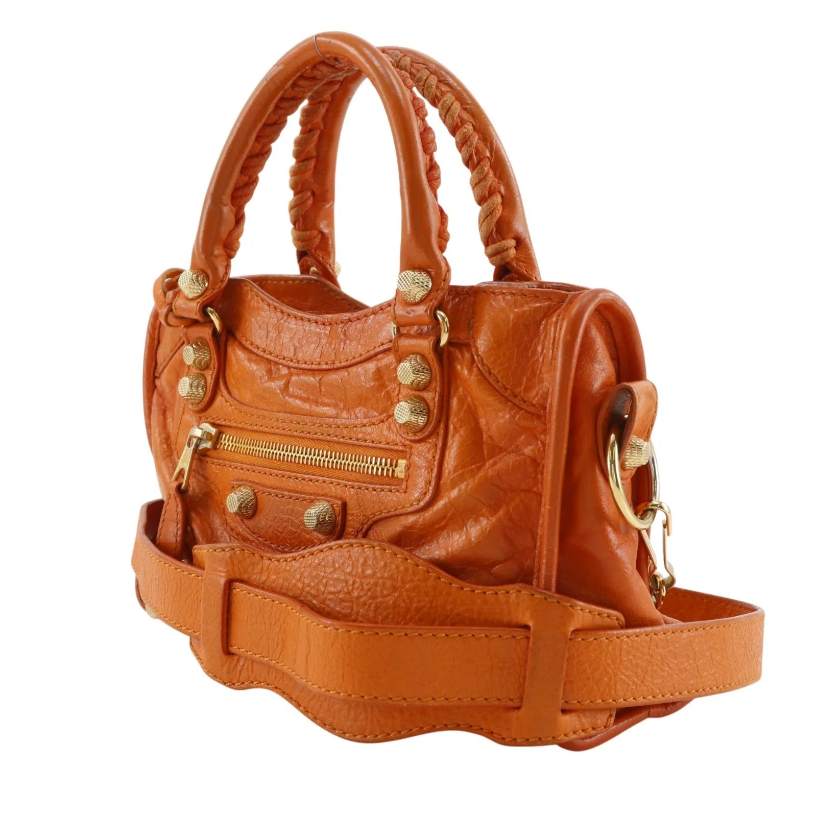 Balenciaga City Classic Studs Leather Orange Calfskin Handbag (Pre-Owned)