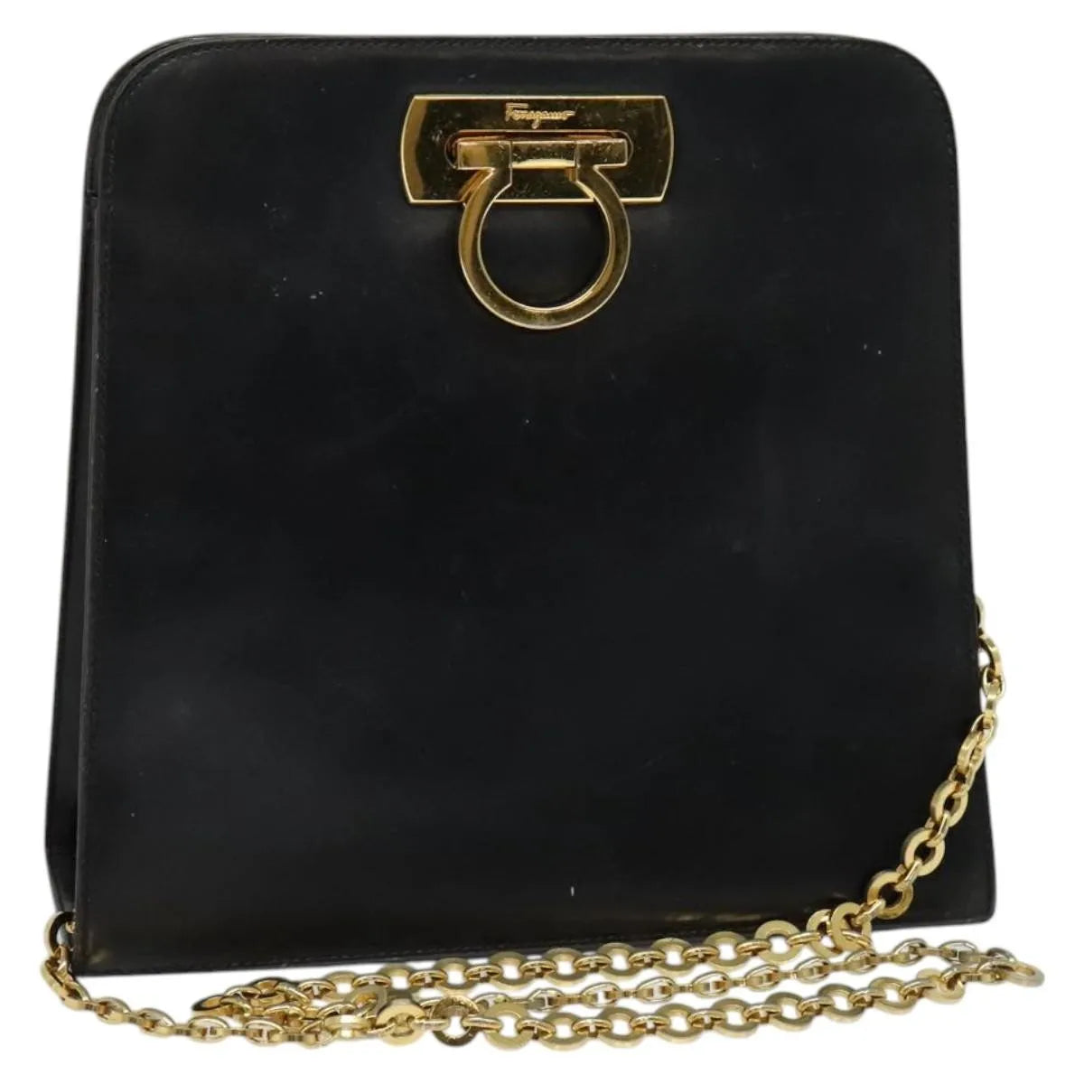 Salvatore Ferragamo Vintage Gancini Chain Leather Black Leather Shoulder Bag Bag (Pre-Owned)