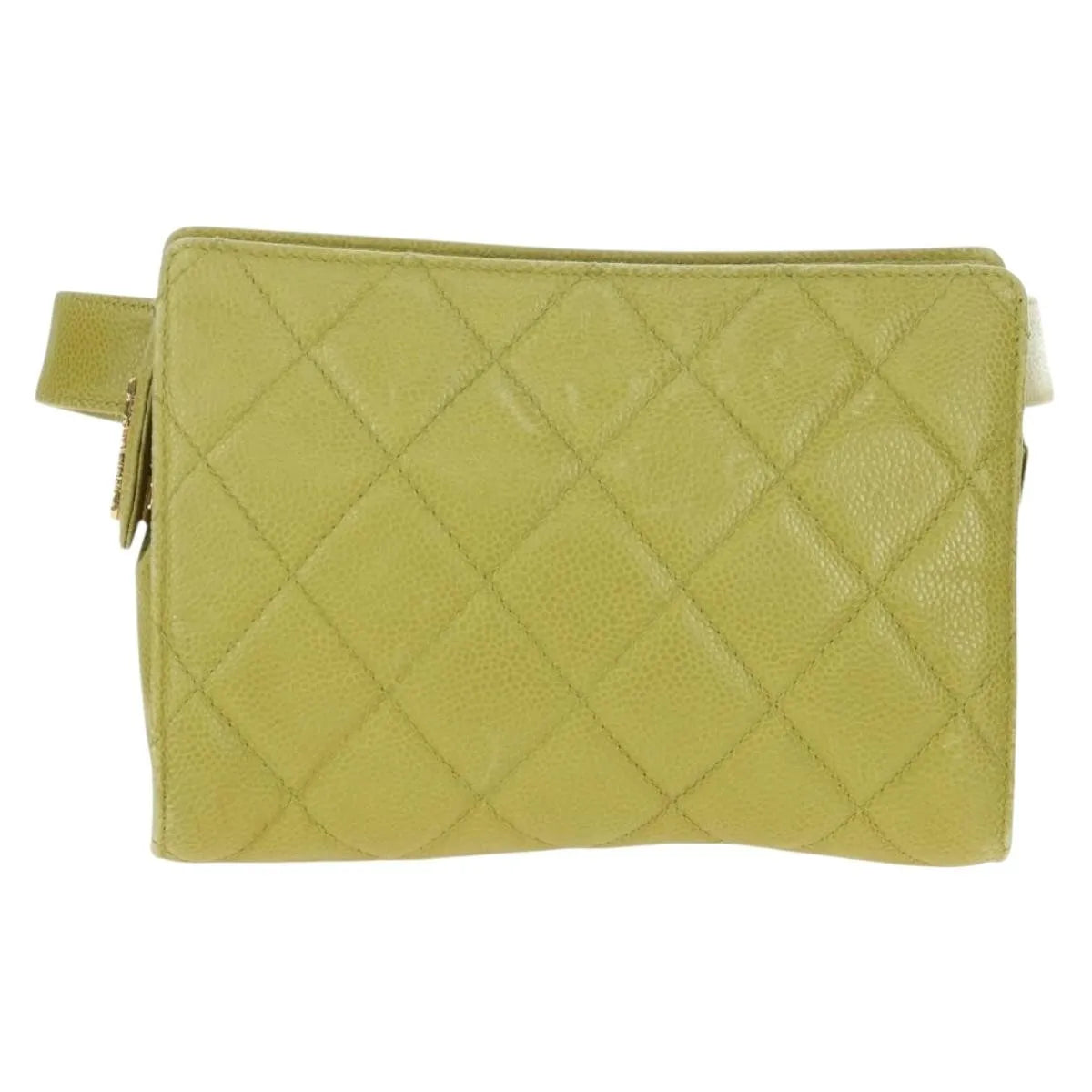 Chanel Vintage Zip Belt Quilted Caviar Yellow Leather Shoulder Bag Bag (Pre-Owned)