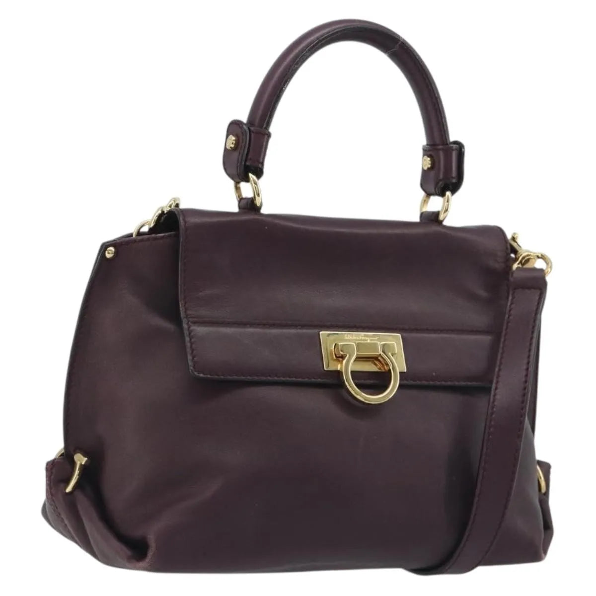 Salvatore Ferragamo Sofia Satchel Smooth Leather Purple Leather Handbag (Pre-Owned)