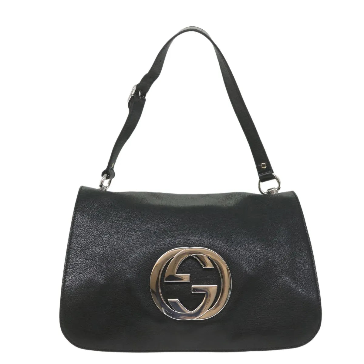 Gucci Blondie Flap Bag Leather Black Leather Shoulder Bag Bag (Pre-Owned)
