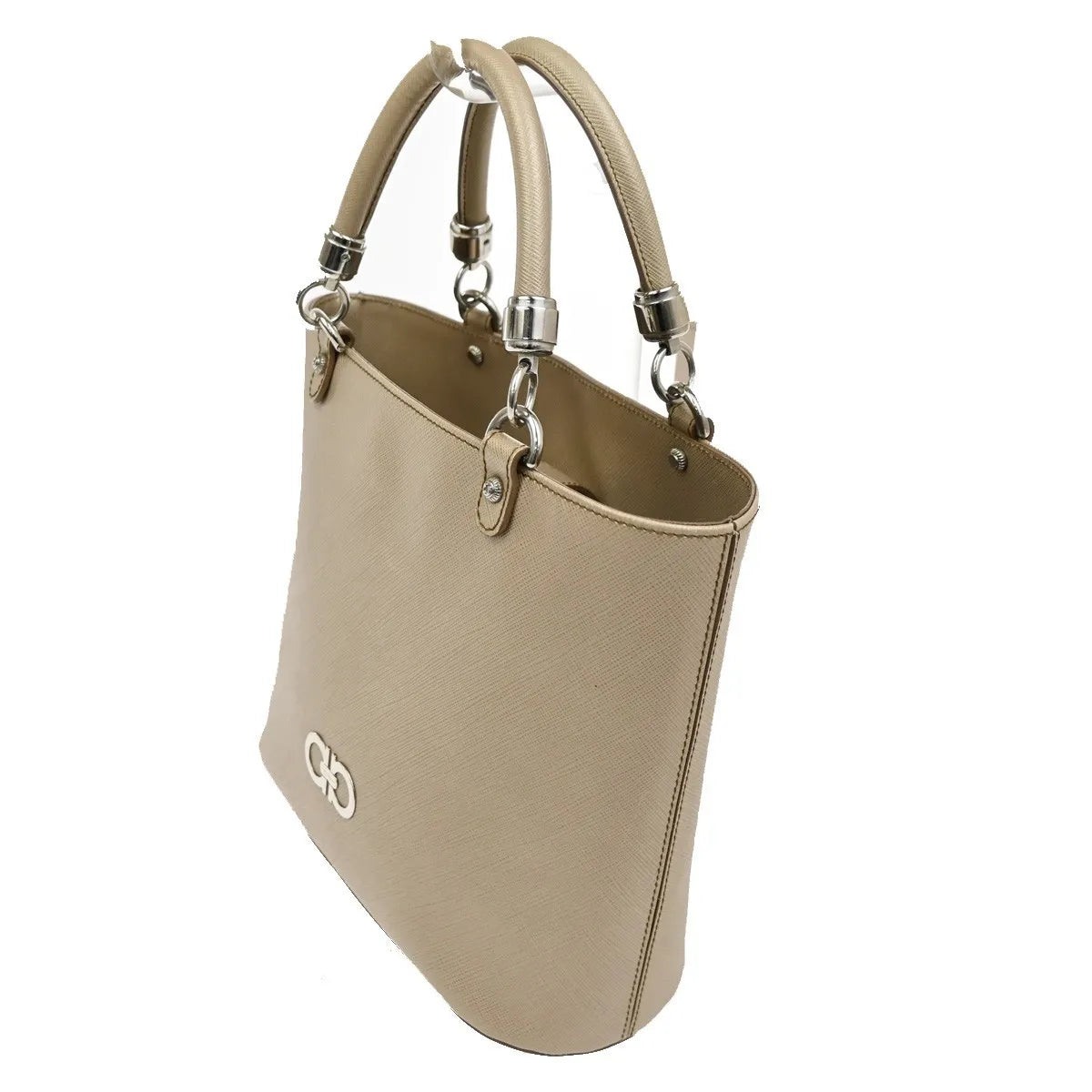 Salvatore Ferragamo Gancini Leather Beige Leather Handbag (Pre-Owned)