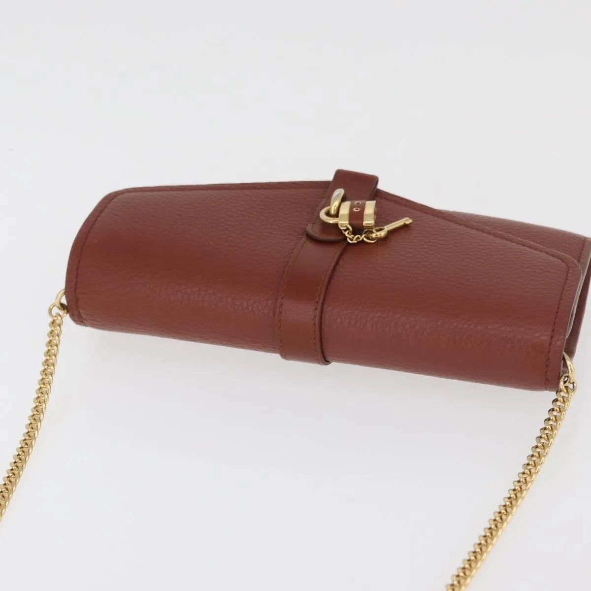 Chloe Aby Chain Leather Brown Leather Shoulder Bag Bag (Pre-Owned)