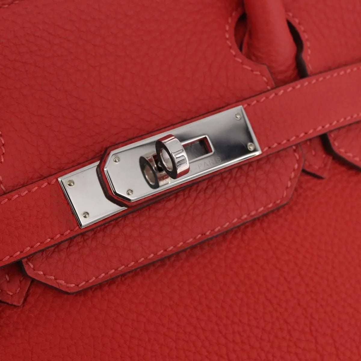 Hermes Birkin Handbag Red Togo With Palladium Hardware Red Leather Handbag (Pre-Owned)