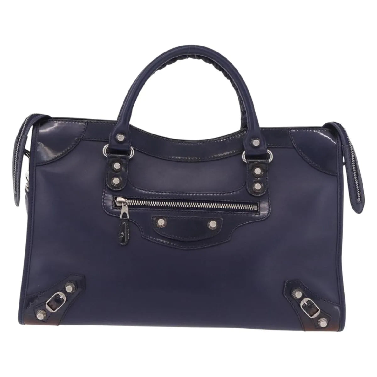 Balenciaga Holiday City Giant Studs Matte Calfskin Navy Leather Handbag (Pre-Owned)