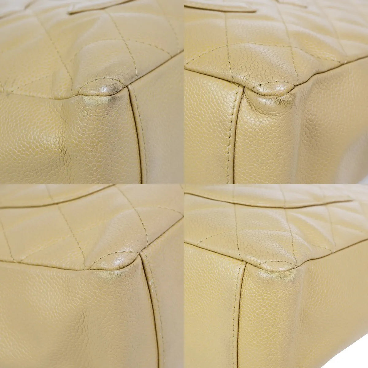 Chanel Petite Shopping Tote Quilted Caviar Beige Leather Bag (Pre-Owned)