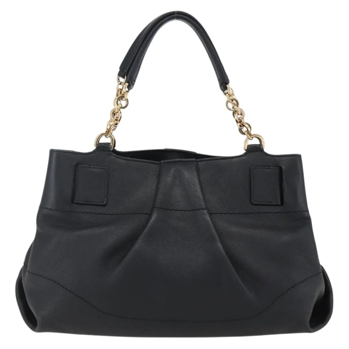 Salvatore Ferragamo W Chain Tote Leather Black Leather Handbag (Pre-Owned)