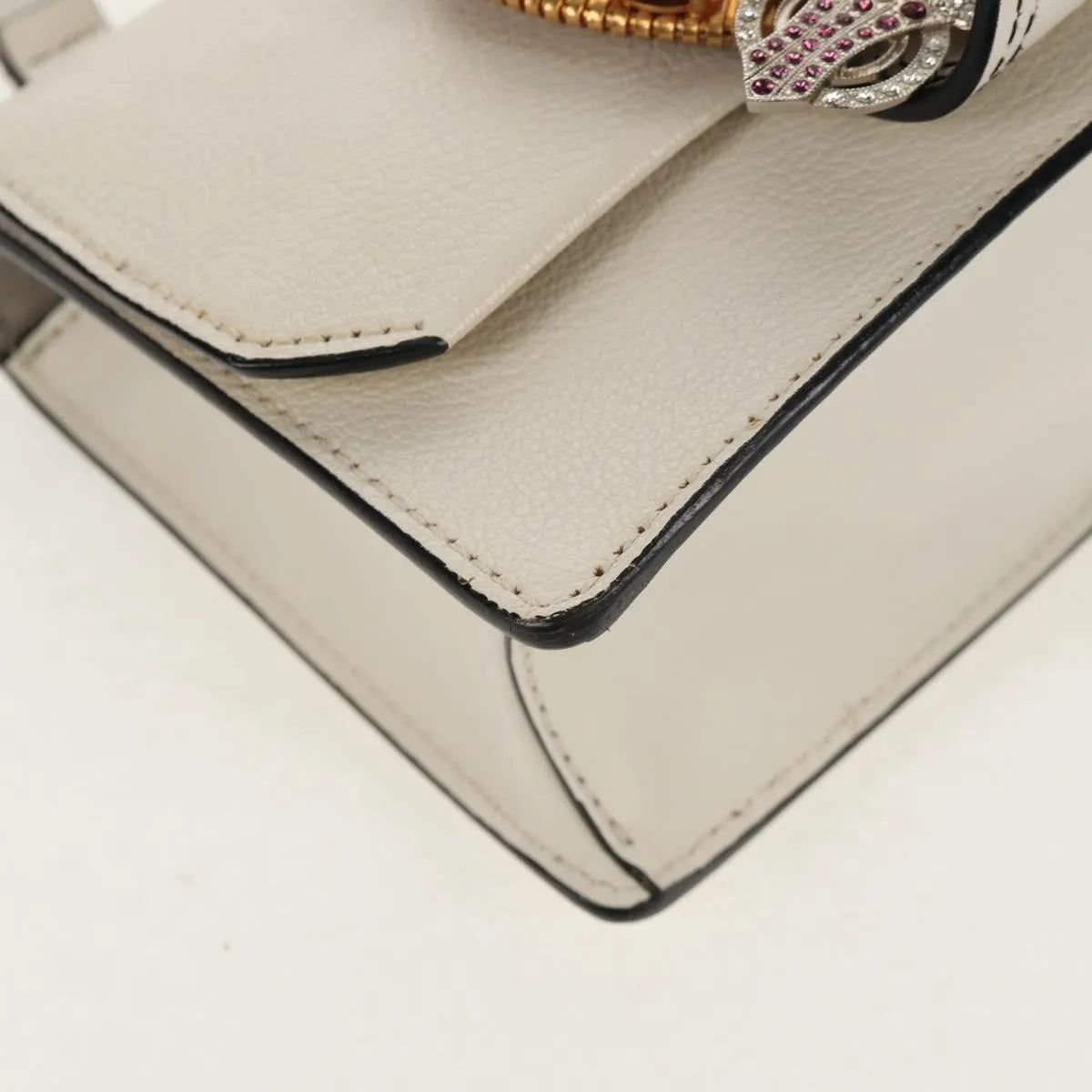 Miu Miu Madras Crystal Buckle Leather White Leather Shoulder Bag Bag (Pre-Owned)