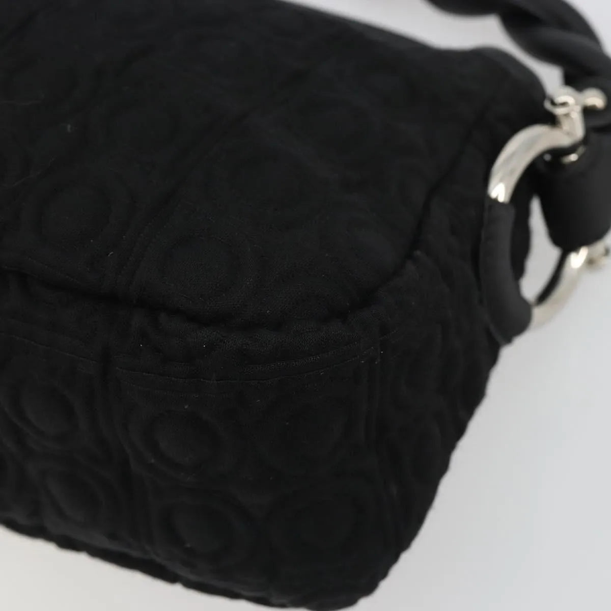 Salvatore Ferragamo Gancini Hobo Leather Black Cotton Handbag (Pre-Owned)
