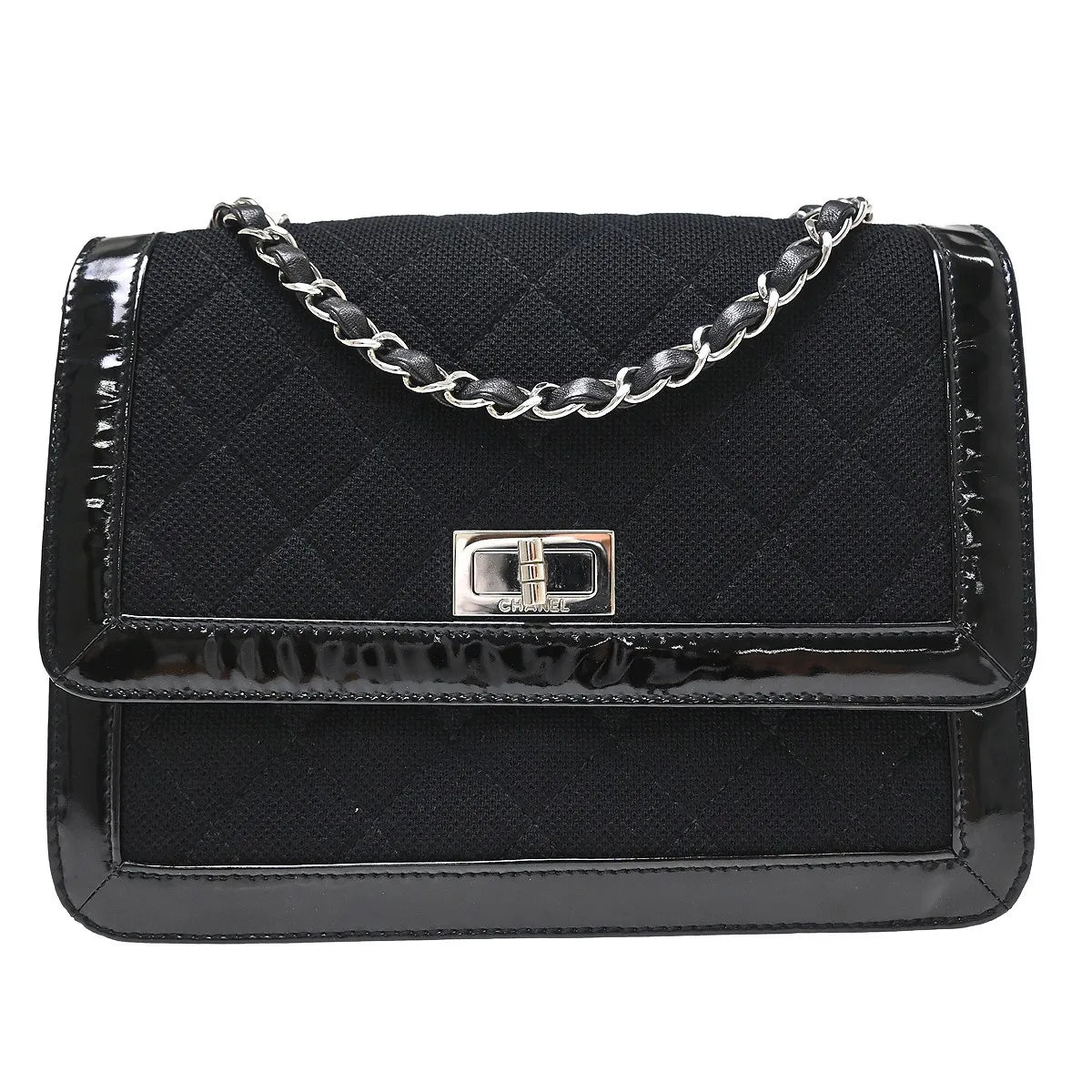 Chanel Reissue Flap Quilted Jersey With Patent Black Canvas Shoulder Bag Bag (Pre-Owned)