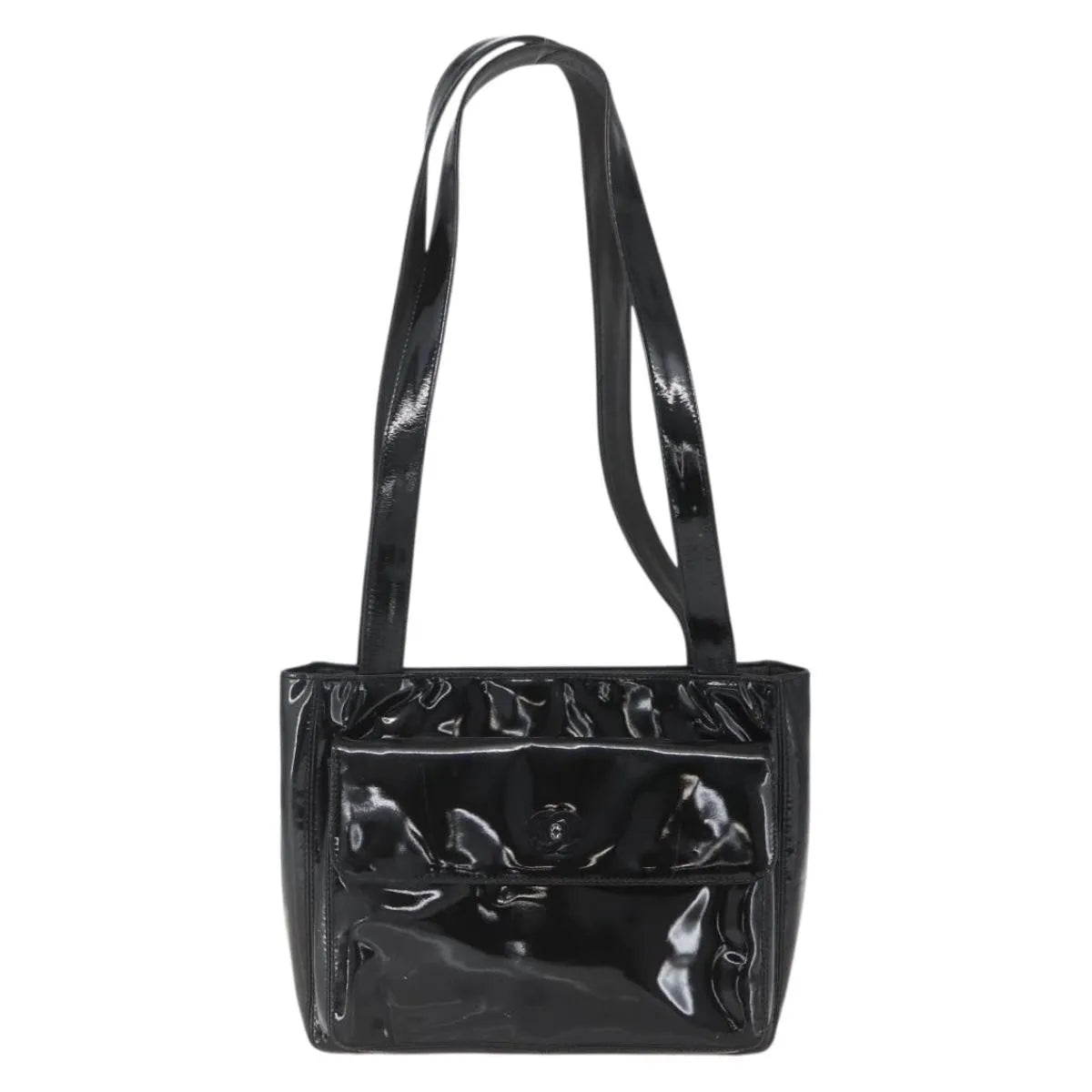 Chanel Vintage Flap Patent Leather Black Patent_Leather Shoulder Bag Bag (Pre-Owned)