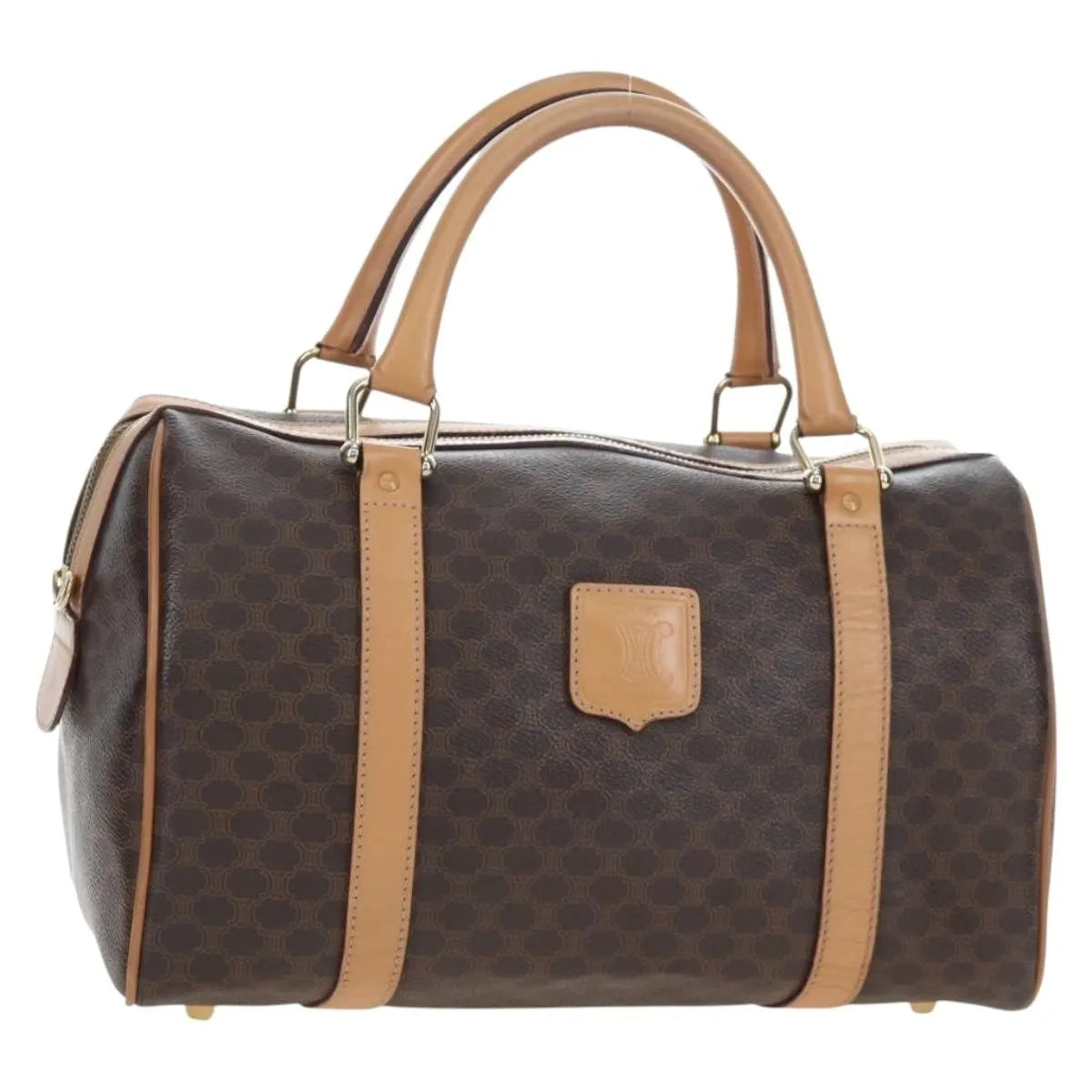 Celine Vintage Macadam Boston Canvas And Leather Brown Pvc Handbag (Pre-Owned)