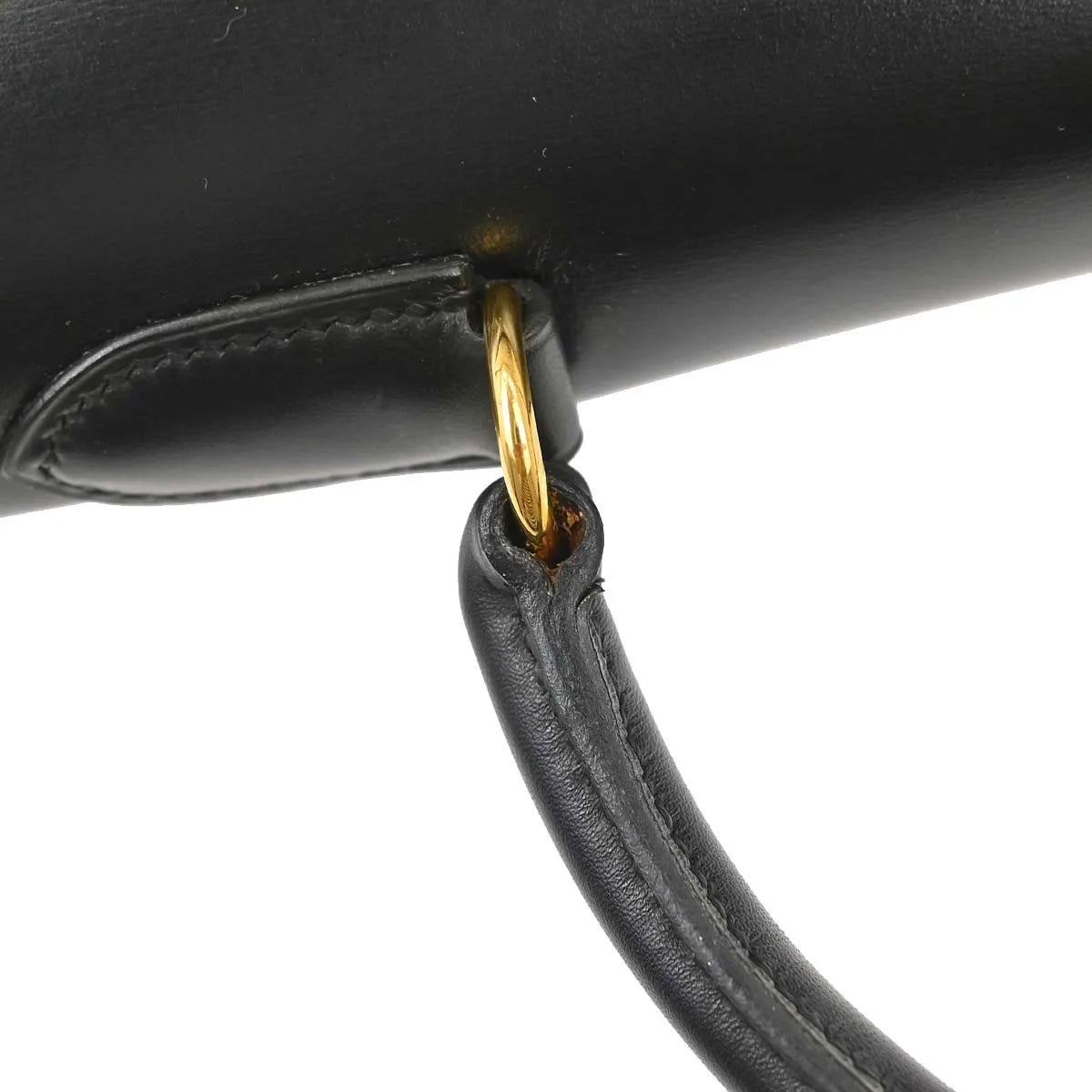 Hermes Kelly Handbag Black Box Calf With Gold Hardware Black Leather Handbag (Pre-Owned)