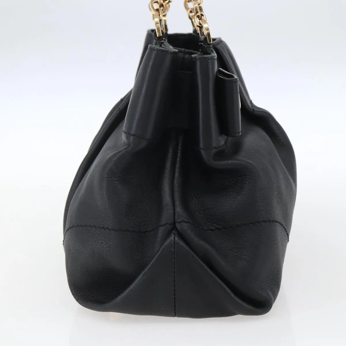 Salvatore Ferragamo W Chain Tote Leather Black Leather Handbag (Pre-Owned)