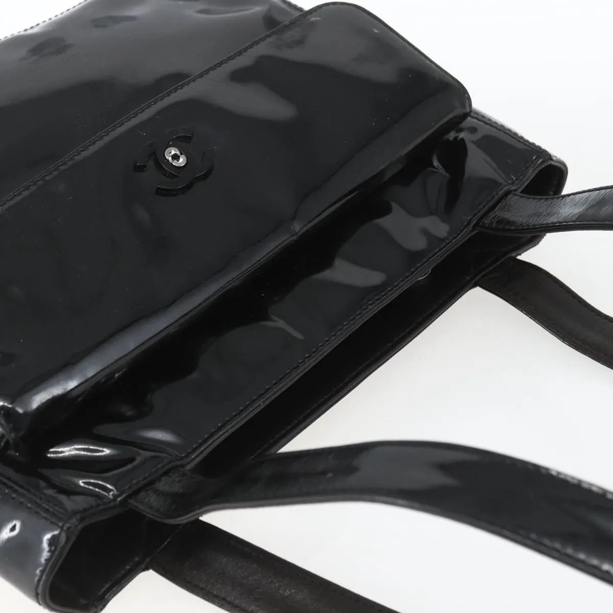 Chanel Vintage Flap Patent Leather Black Patent_Leather Shoulder Bag Bag (Pre-Owned)