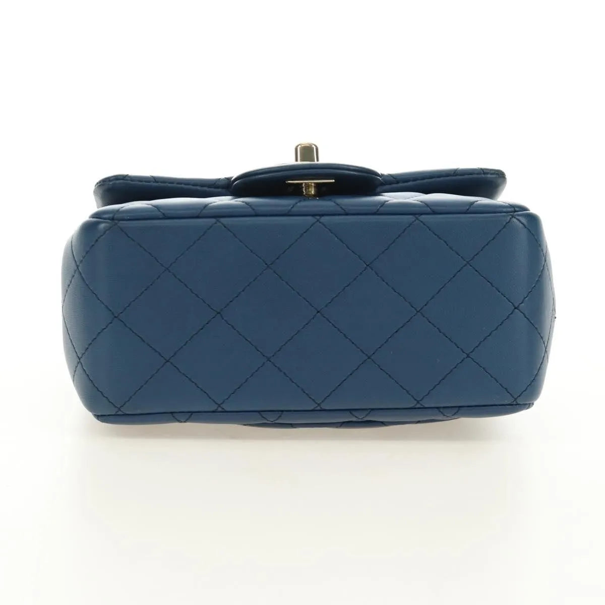 Chanel Square Classic Single Flap Quilted Lambskin Blue Leather Handbag (Pre-Owned)
