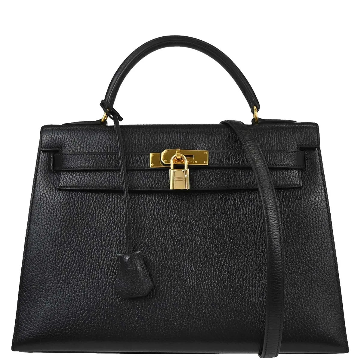Hermes Kelly Handbag Black Ardennes With Gold Hardware Black Leather Handbag (Pre-Owned)