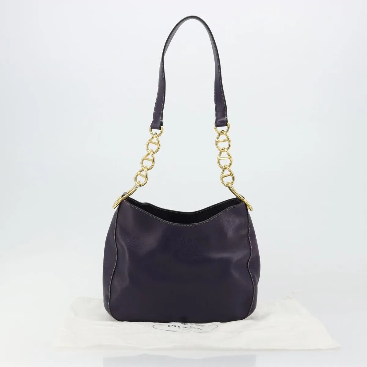 Prada Chain Leather Purple Leather Handbag (Pre-Owned)