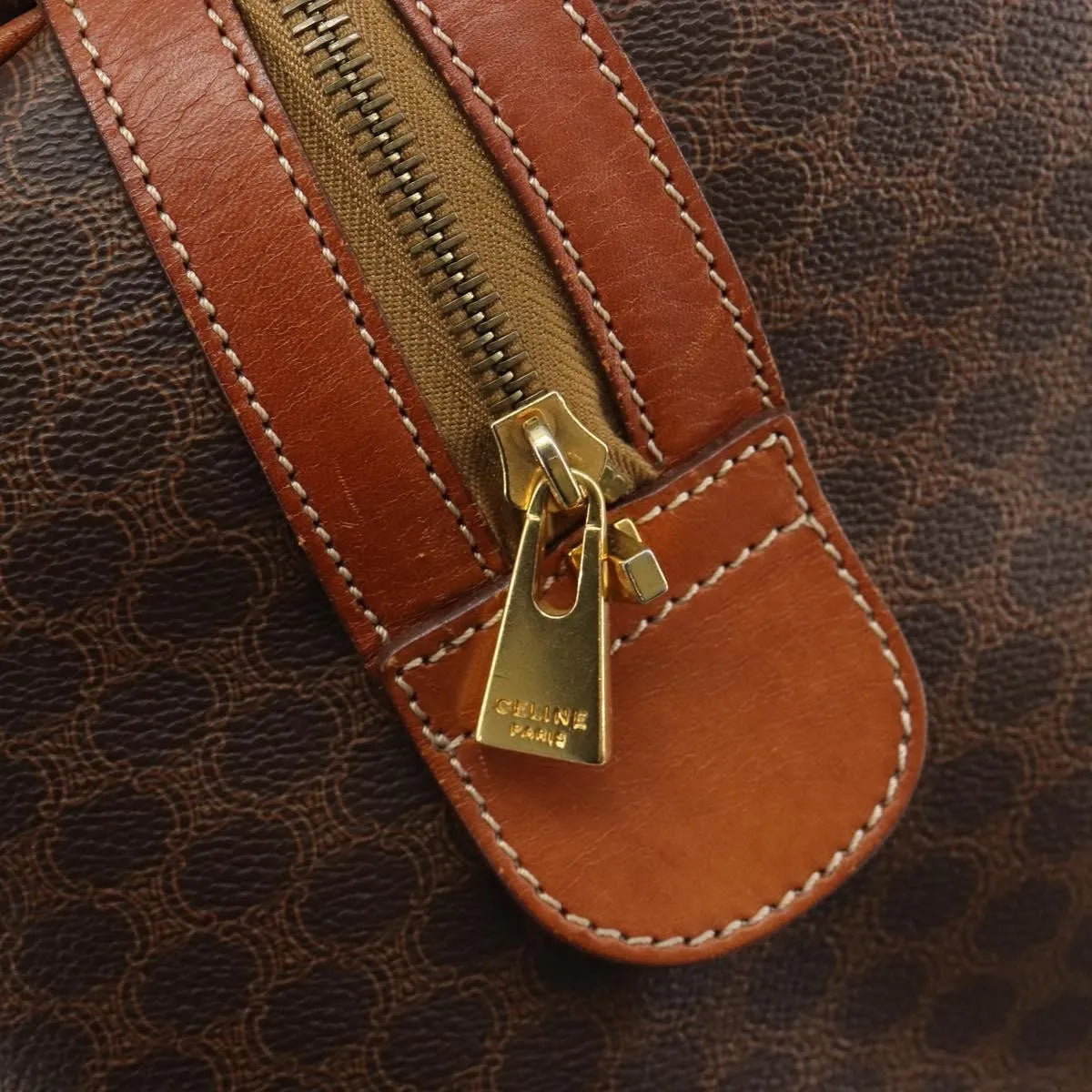 Celine Vintage Duffle Canvas And Leather Brown Canvas Travel Bag Bag (Pre-Owned)