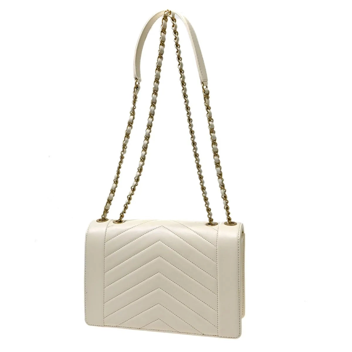Chanel Reserved Flap Bag Chevron Lambskin White Leather Shoulder Bag Bag (Pre-Owned)