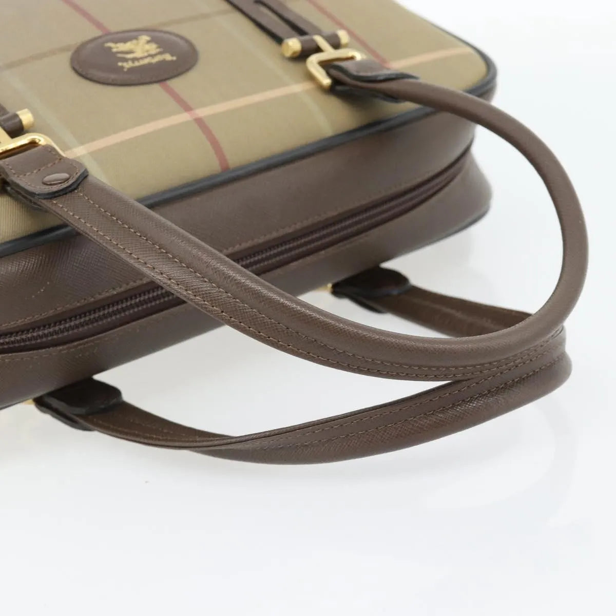 Burberry Nova Check Boston Canvas Beige Canvas Handbag (Pre-Owned)
