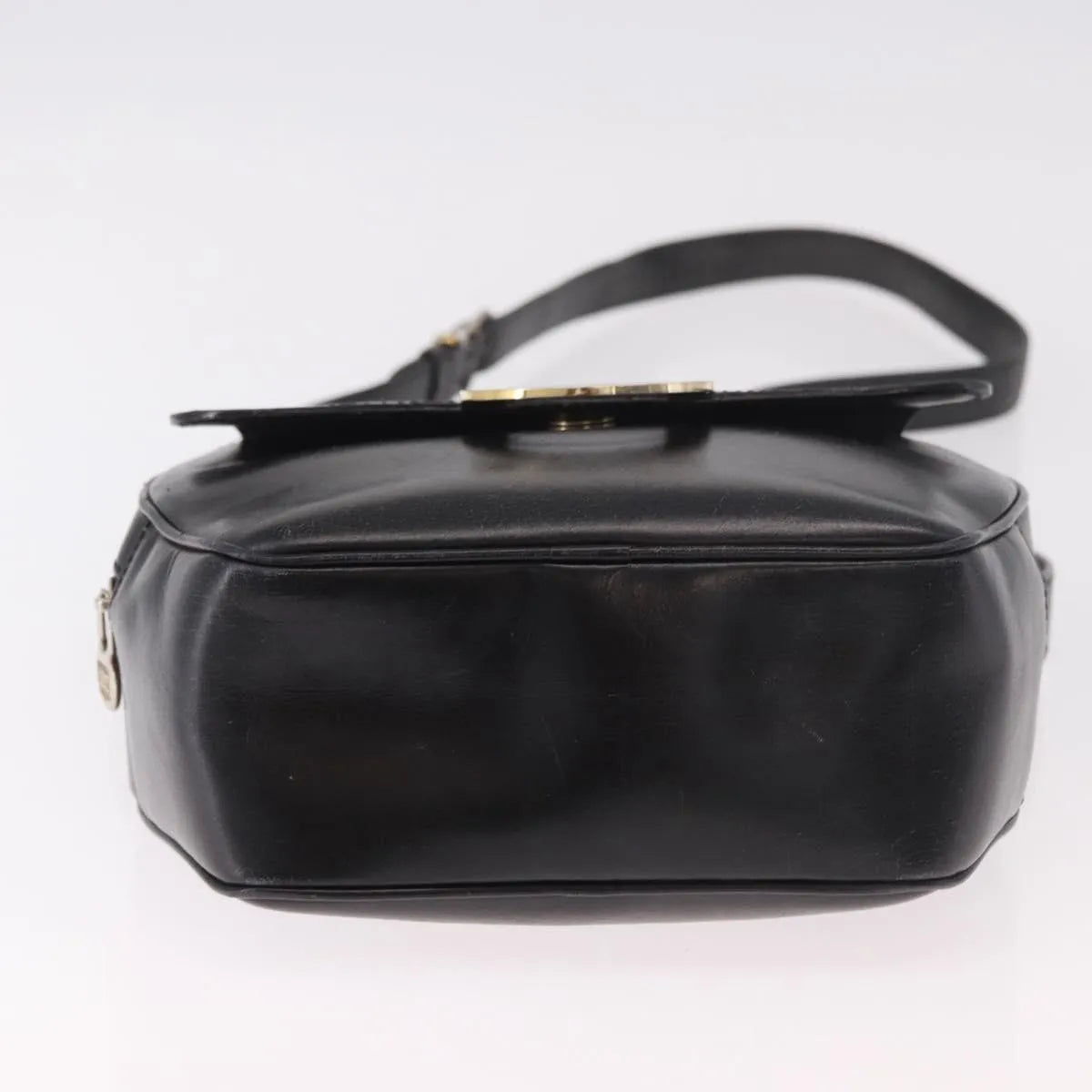 Celine Vintage Circle Logo Leather Black Leather Shoulder Bag Bag (Pre-Owned)