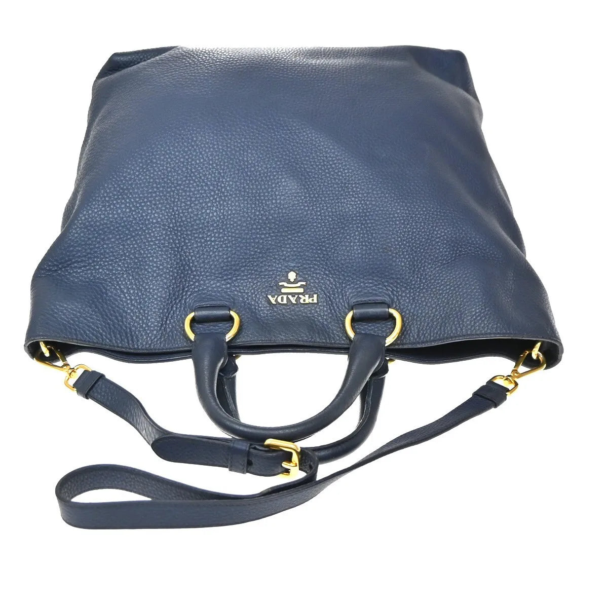 Prada Convertible Shopper Tote Vitello Daino Navy Leather Tote Bag Bag (Pre-Owned)