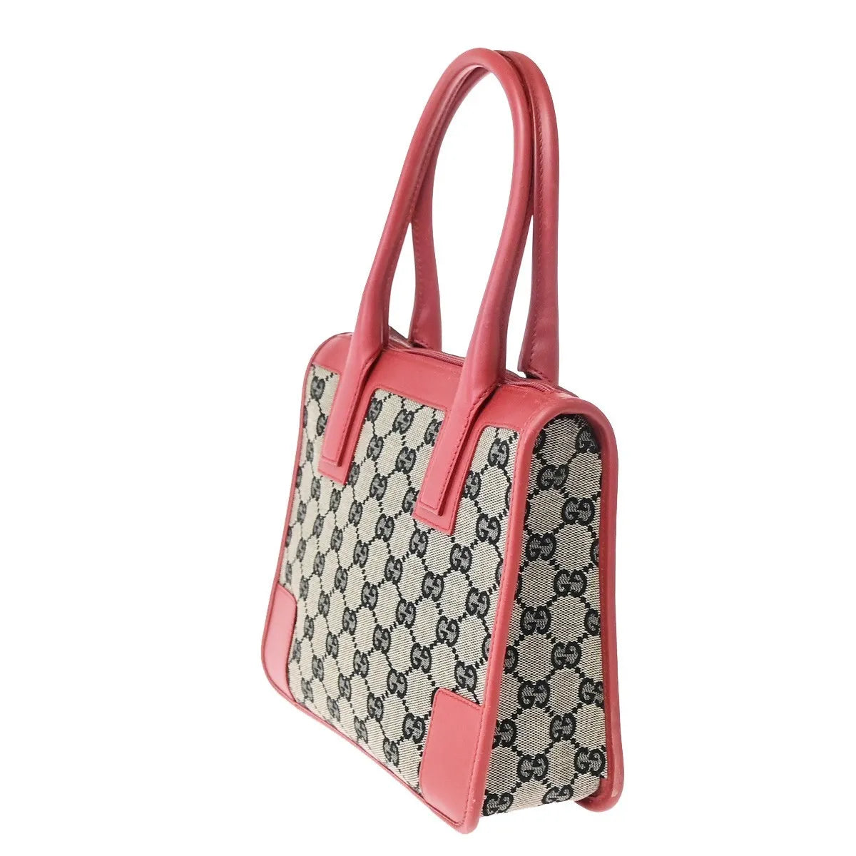 Gucci Vintage Zip Tote Gg Canvas With Leather Gray Canvas Tote Bag Bag (Pre-Owned)