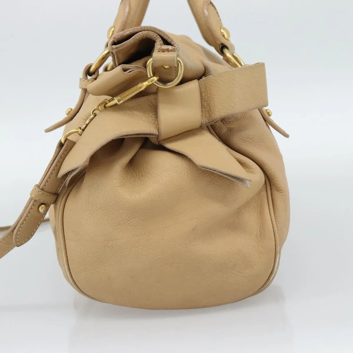 Miu Miu Convertible Satchel Leather Beige Leather Handbag (Pre-Owned)