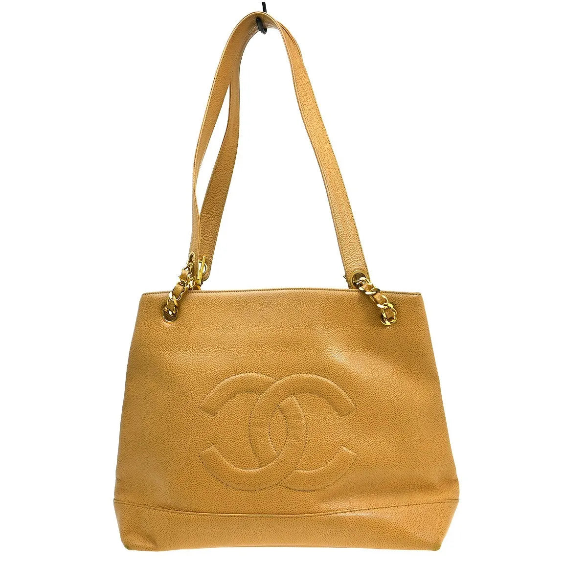 Chanel Vintage Timeless Chain Caviar Beige Leather Shoulder Bag Bag (Pre-Owned)