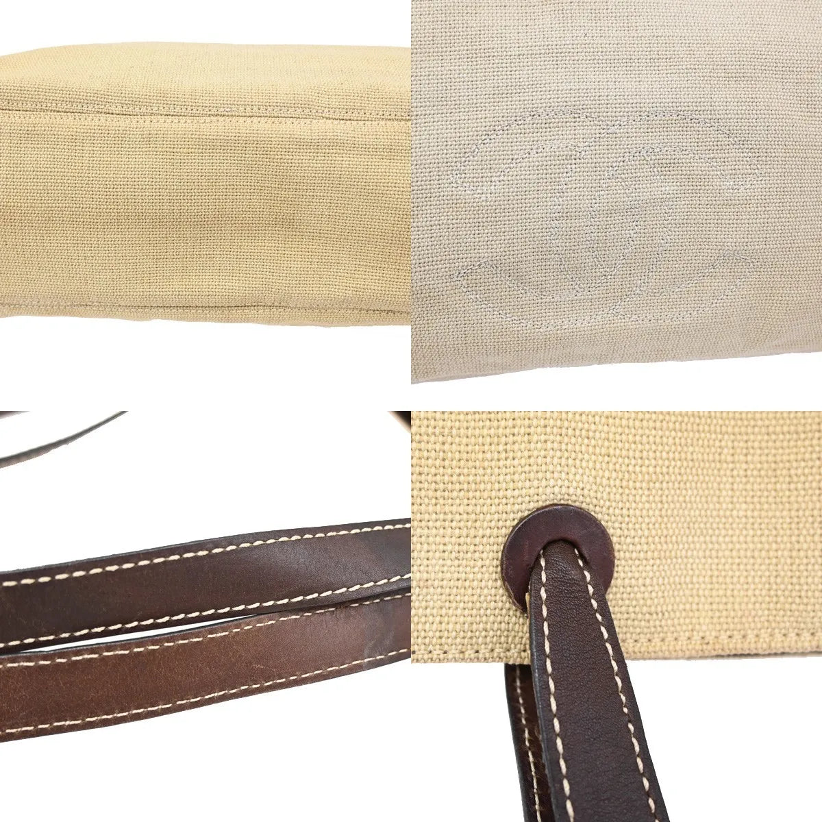 Chanel Vintage Cc Tote Canvas With Leather Beige Canvas Tote Bag Bag (Pre-Owned)