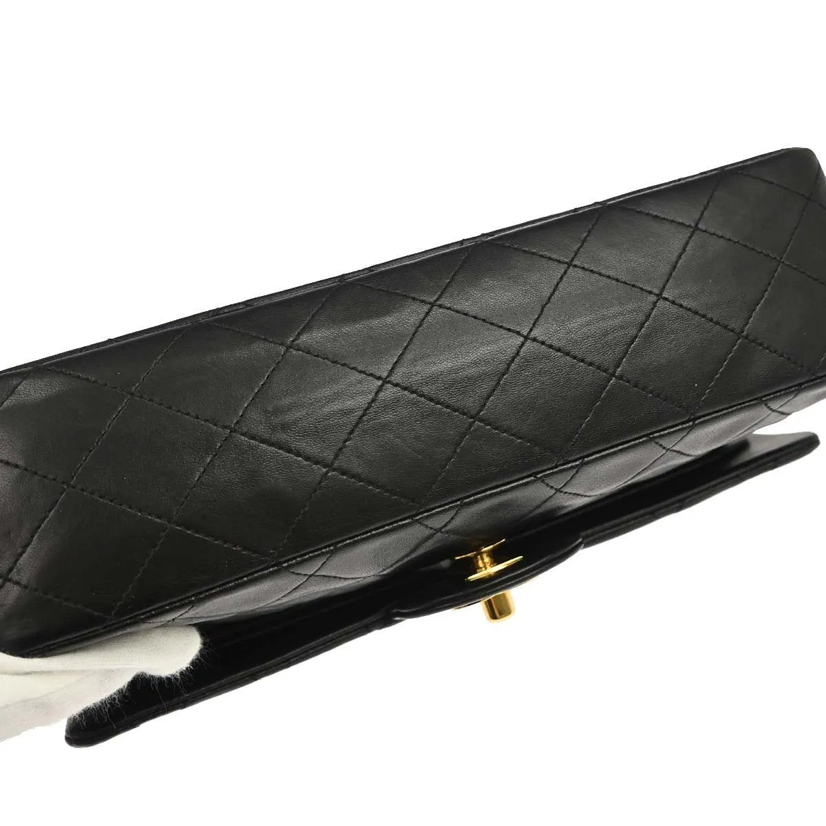 Chanel Vintage Square Classic Single Flap Quilted Lambskin Black Leather Handbag (Pre-Owned)