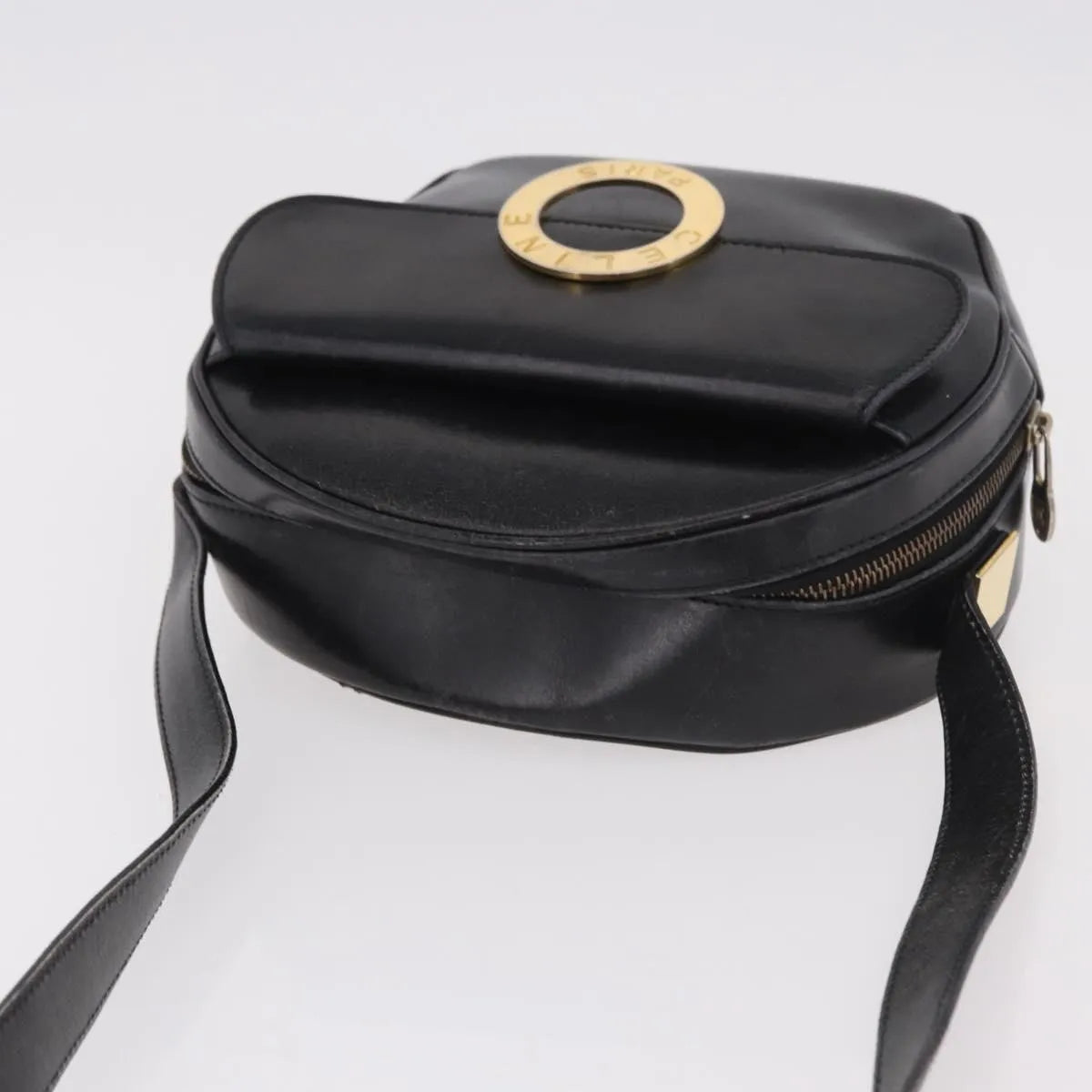 Celine Vintage Circle Logo Leather Black Leather Shoulder Bag Bag (Pre-Owned)